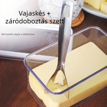 Sajt tároló doboz vágókészlettel, átlátszó, négyzet alakú, kapacitás 301–500 ml