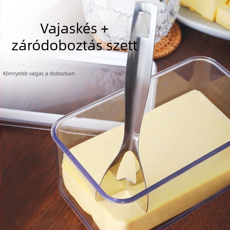Sajt tároló doboz vágókészlettel, átlátszó, négyzet alakú, kapacitás 301–500 ml