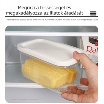 Vaj és sajt szeletelő tároló doboz fedéllel – modern egyszerű stílus; Anyagok: PC, PE, 304 rozsdamentes acél, PP