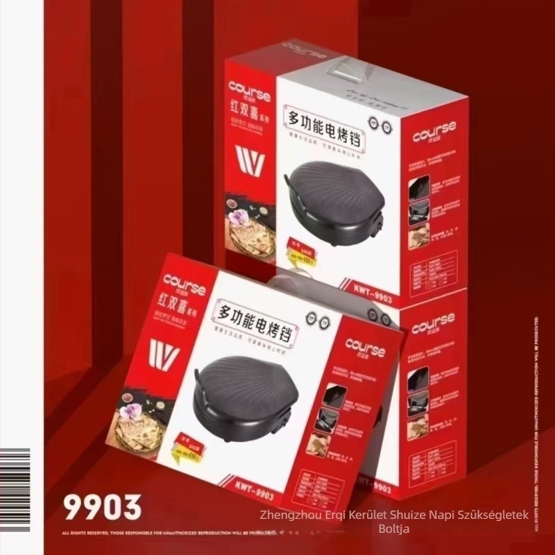 Kétoldalas fűtéses elektromos sütőserpenyő, 1000W+, 220V, 50Hz, 2,6 cm mély, 4–5 fő részére