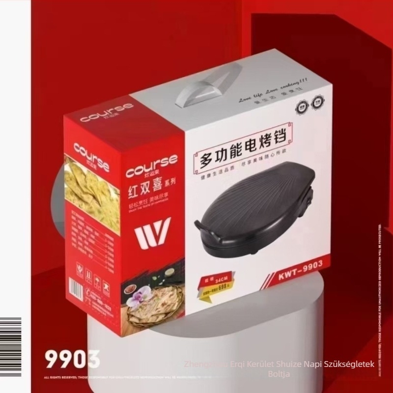 Kétoldalas fűtéses elektromos sütőserpenyő, 1000W+, 220V, 50Hz, 2,6 cm mély, 4–5 fő részére