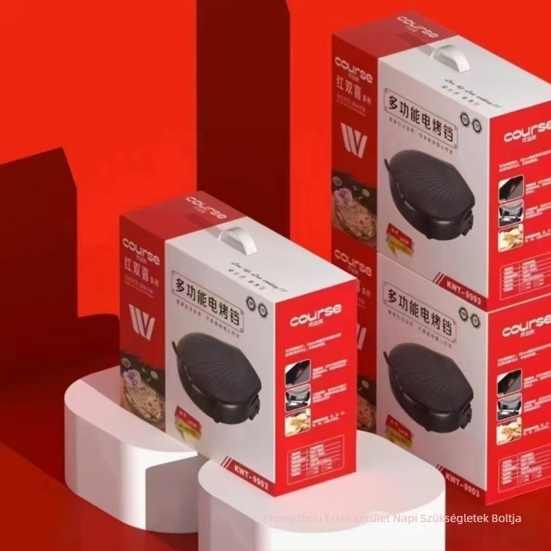 Kétoldalas fűtéses elektromos sütőserpenyő, 1000W+, 220V, 50Hz, 2,6 cm mély, 4–5 fő részére