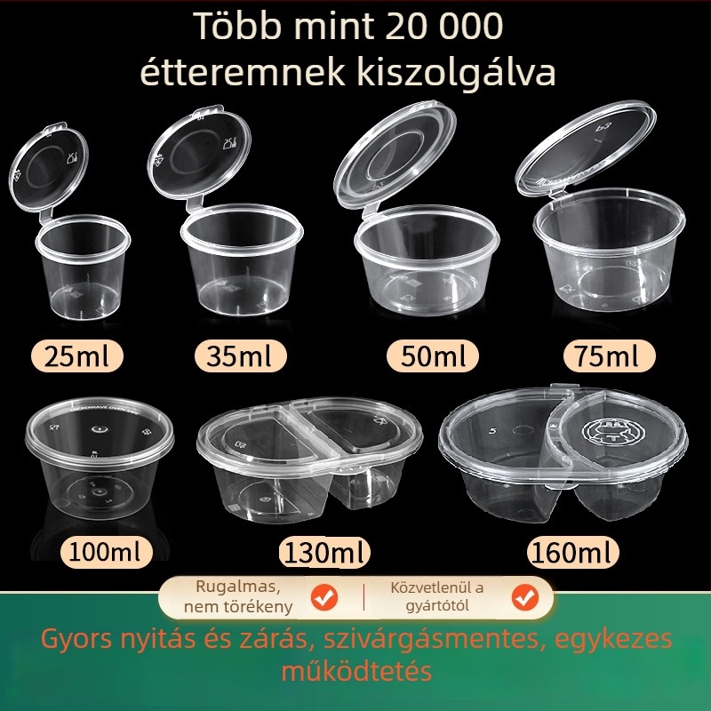 Eldobható PP mártás pohár, zárható, vastagított, átlátszó dip-doboz, injekciós öntés, testreszabható
