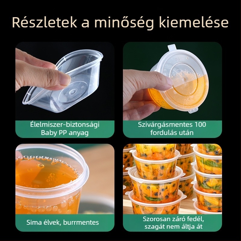 Eldobható PP mártás pohár, zárható, vastagított, átlátszó dip-doboz, injekciós öntés, testreszabható
