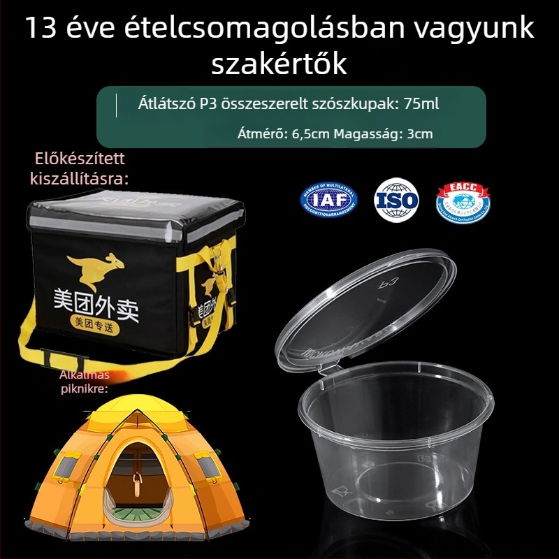 Eldobható PP mártás pohár, zárható, vastagított, átlátszó dip-doboz, injekciós öntés, testreszabható