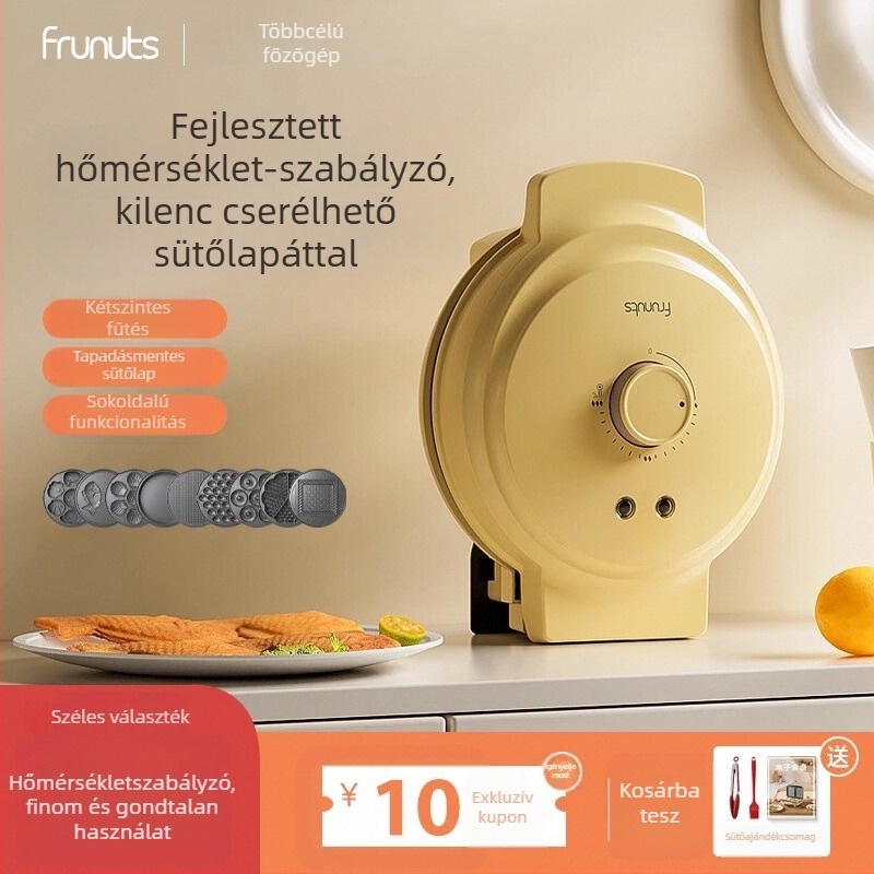 Többfunkciós elektromos gofri sütő kétoldali fűtéssel, mechanikus vezérléssel, sütési és pirítási funkcióval, 750W, 220V