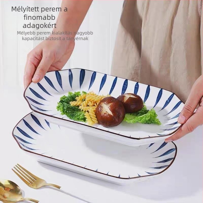 Jingdezhen porcelán étkészlet – tálak és leveses tálak, modern minimalistikus japán stílus, virágos minta alglazúrral, mikrohullámú sütőhöz alkalmas