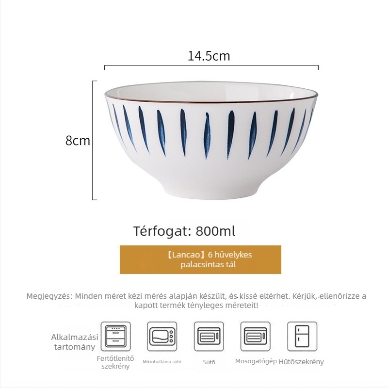 Jingdezhen porcelán étkészlet – tálak és leveses tálak, modern minimalistikus japán stílus, virágos minta alglazúrral, mikrohullámú sütőhöz alkalmas