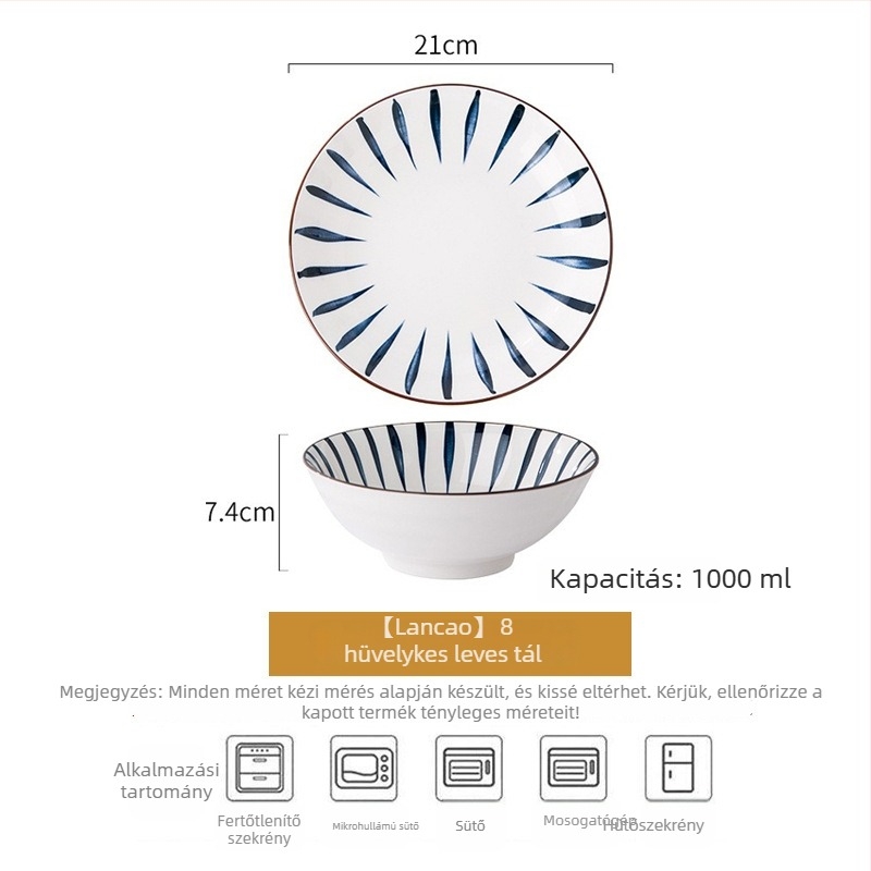 Jingdezhen porcelán étkészlet – tálak és leveses tálak, modern minimalistikus japán stílus, virágos minta alglazúrral, mikrohullámú sütőhöz alkalmas