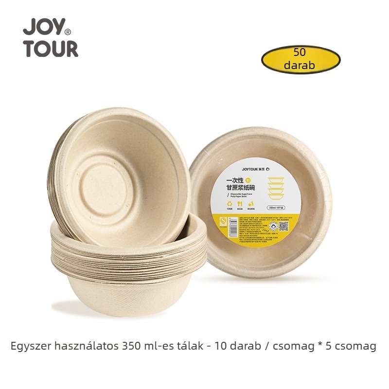 Biodegradálható egyszer használatos papír edények, 50 darabos készlet, kör alakú, 350 ml kapacitás