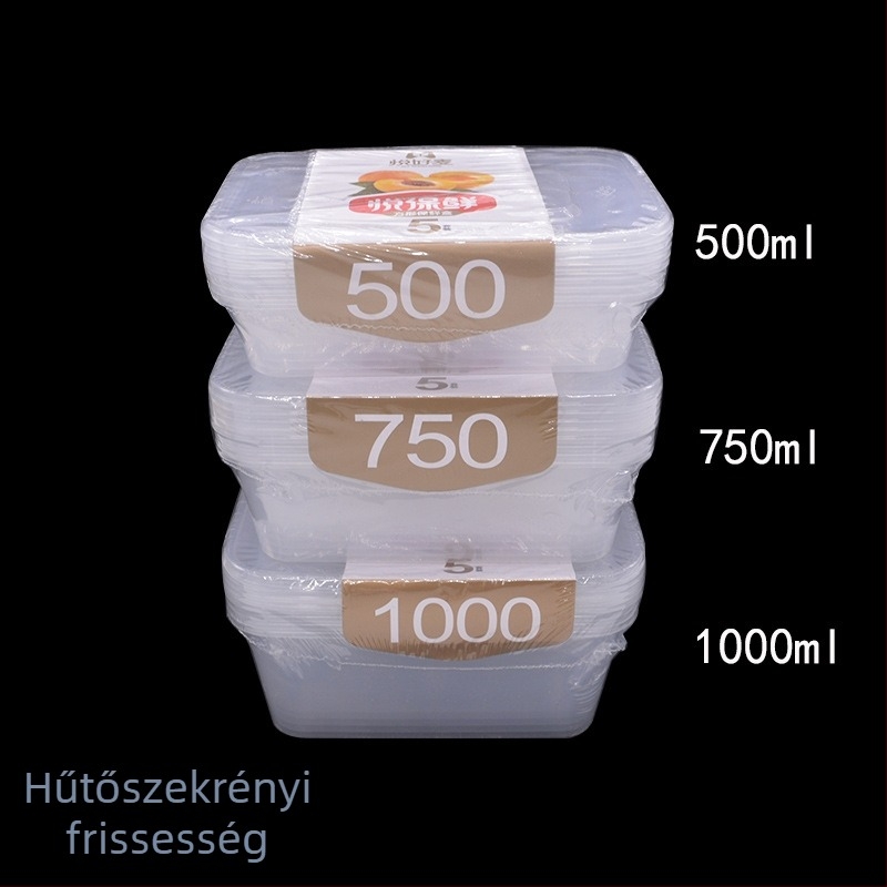 Egyszer használatos műanyag téglalap alakú ételtároló doboz fedővel, elvitelre