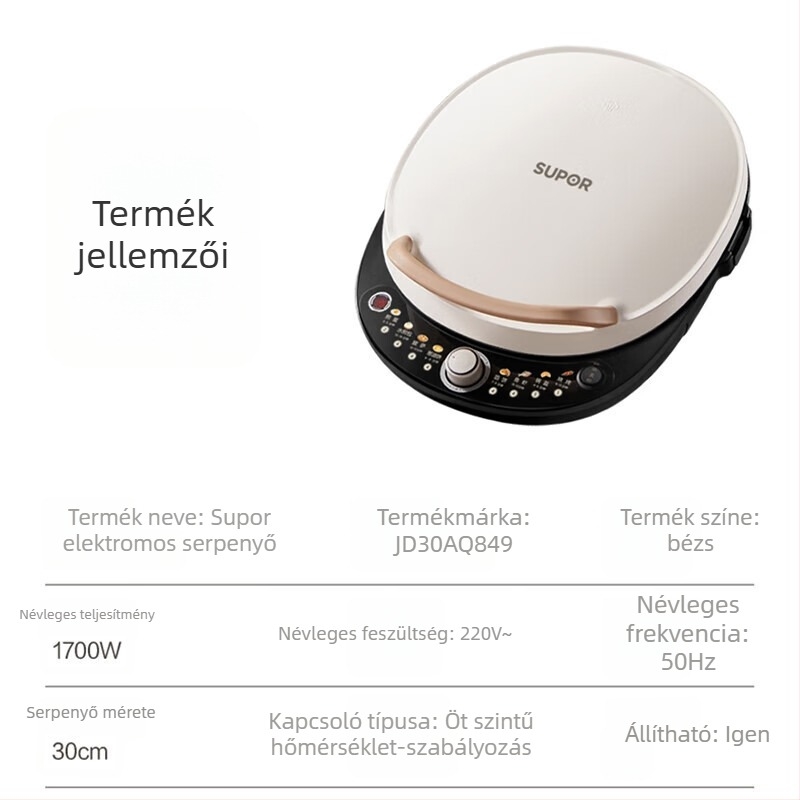 Elektronikus palacsinta serpenyő kettős fűtéssel, 1500 W, gombos vezérlés, modell JD30AQ849