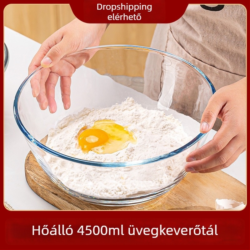 Üvegből készült tészta dagasztó tál, kör alakú, hőálló, logóval ellátott, testre szabható, otthoni étkezésekhez