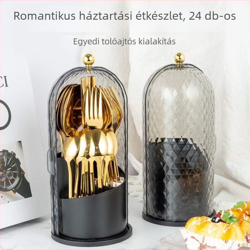 24 darabos rozsdamentes acél nyugati evőeszköz készlet: kés, villa és kanál, tükrös felület, 410 rozsdamentes acél, modern minimalista dizájn