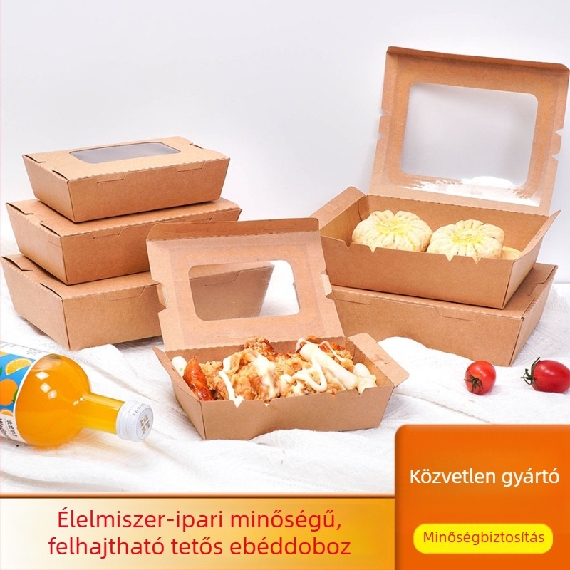 Kraft papírból készült csomagoló doboz átlátszó ablakkal, egyszer használatos salátás doboz kihozáshoz, gyümölcs- és sushi papírdoboz könnyű ételekhez