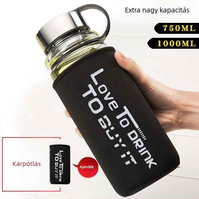 Hordozható 1000 ml-es üvegpohár teához, fedéllel és szűrővel, kültéri használatra