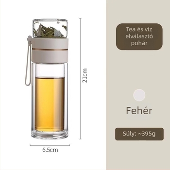 Kétfalú boroszilikát teás pohár tea és víz elválasztása, ajándékdoboza, logó nyomtatás, kézzel készített