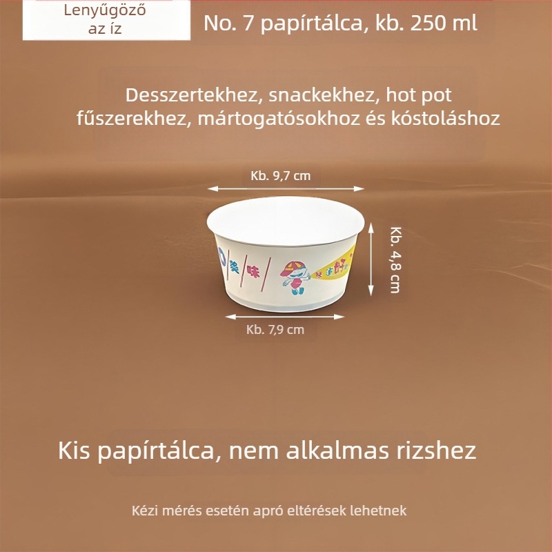 7. számú egyszer használatos kerek papírtál, fagylaltokhoz, desszertekhez és mártogatós szószokhoz