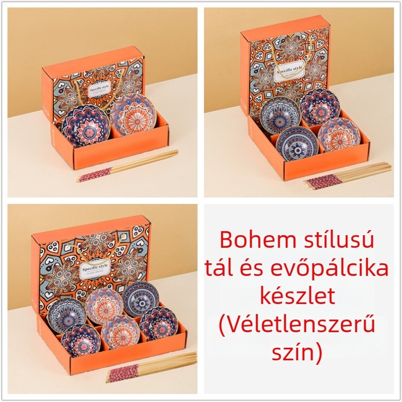 Kerámia Camellia mintás tál- és evőpálcika készlet