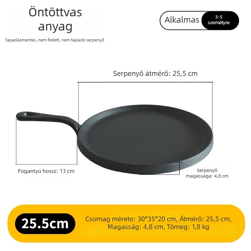 Öntöttvas serpenyő, tapadásmentes, bevonat nélküli, 1,8 kg