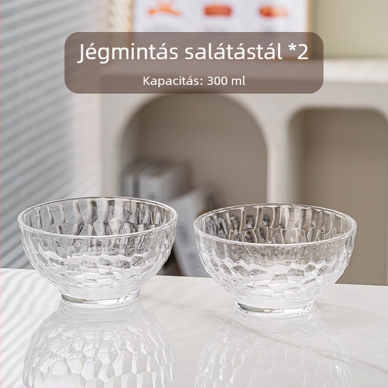 Üvegből készült tál, edzett üveg, jégmintás mintázat, kerek, mikrohullámú sütőben használható – rizshez, harapnivalókhoz és gyümölcsökhöz