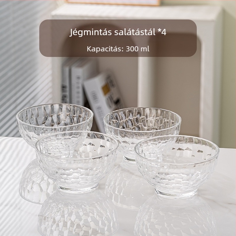 Üvegből készült tál, edzett üveg, jégmintás mintázat, kerek, mikrohullámú sütőben használható – rizshez, harapnivalókhoz és gyümölcsökhöz