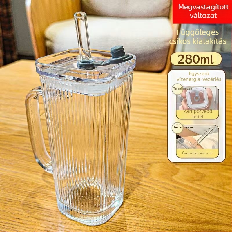 Hőálló üvegből készült, négyszögletes alakú pohár fogantyúval – minimalist ivó pohár