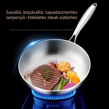 304 rozsdamentes acél serpenyő hosszú fogóval, mélyített és vastag test, tapadásmentes, indukcióval kompatibilis