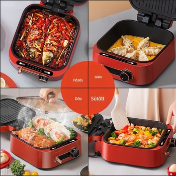 Monda MD-SM6012 elektromos tortasütő serpenyő kettős fűtéssel – 26–28 cm átmérő, pirítás és sütés funkciók, 1800W, 220V, 50Hz, tepsi mélység 8 cm