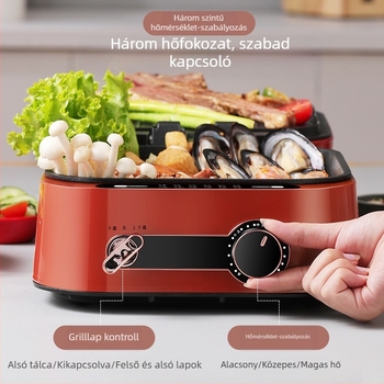 Monda MD-SM6012 elektromos tortasütő serpenyő kettős fűtéssel – 26–28 cm átmérő, pirítás és sütés funkciók, 1800W, 220V, 50Hz, tepsi mélység 8 cm