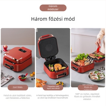 Monda MD-SM6012 elektromos tortasütő serpenyő kettős fűtéssel – 26–28 cm átmérő, pirítás és sütés funkciók, 1800W, 220V, 50Hz, tepsi mélység 8 cm
