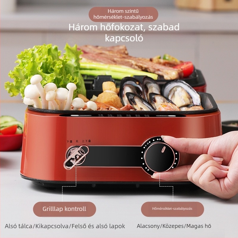 Monda MD-SM6012 elektromos tortasütő serpenyő kettős fűtéssel – 26–28 cm átmérő, pirítás és sütés funkciók, 1800W, 220V, 50Hz, tepsi mélység 8 cm