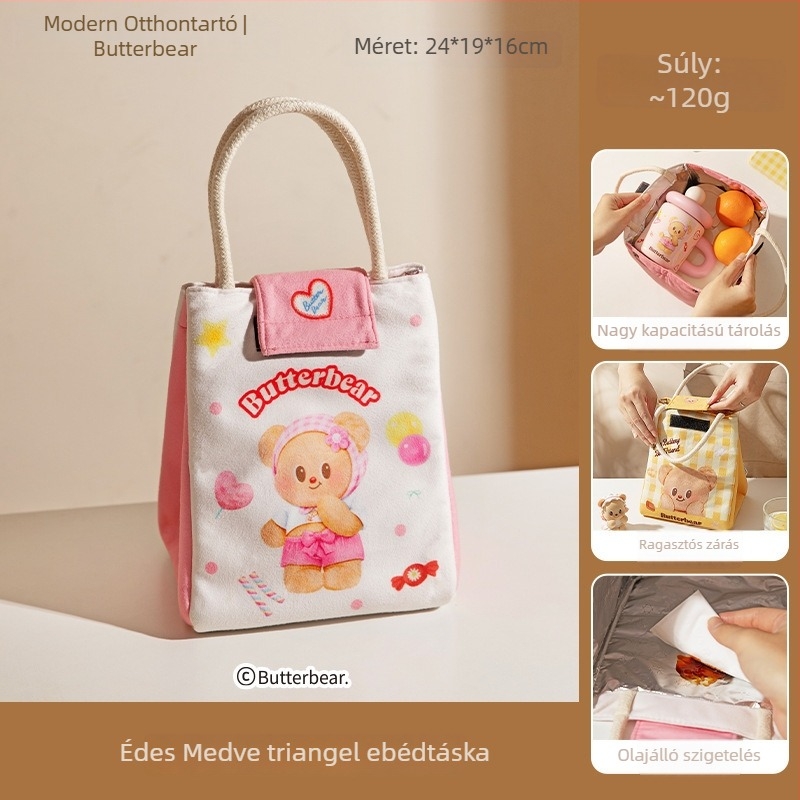 Szigetelt ebéd táska - hordozható, alumíniumfóliás szigetelés, modern minimalist stílus, medve karikatúra dizájn