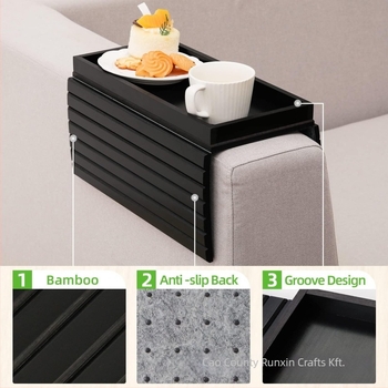 Fa kanapékarfa tároló tál italokhoz és távirányítóhoz, négyszögletes, modern minimalist stílus, mikrohullámú sütő kompatibilis, testreszabás elérhető