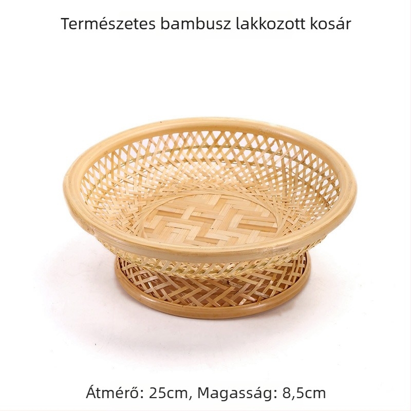 Bambuszból készült gyümölcskosár, kézzel készített, szőtt, vintage lakkozott