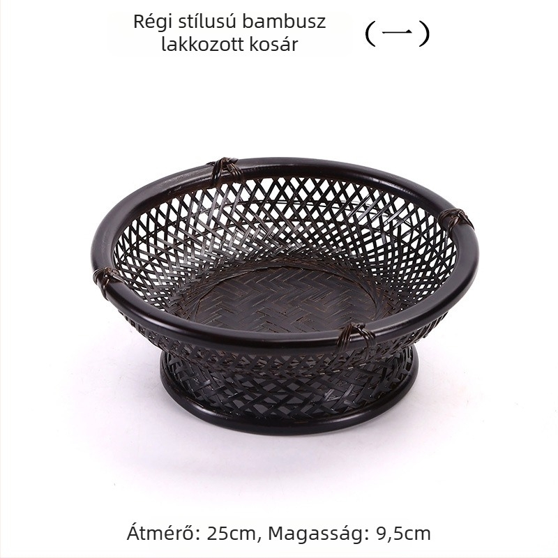 Bambuszból készült gyümölcskosár, kézzel készített, szőtt, vintage lakkozott
