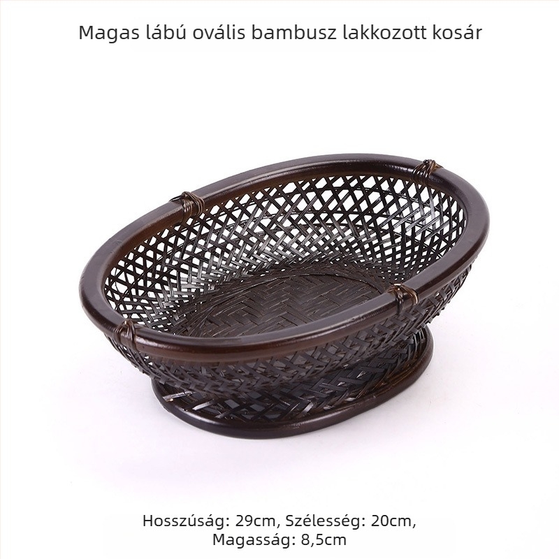 Bambuszból készült gyümölcskosár, kézzel készített, szőtt, vintage lakkozott