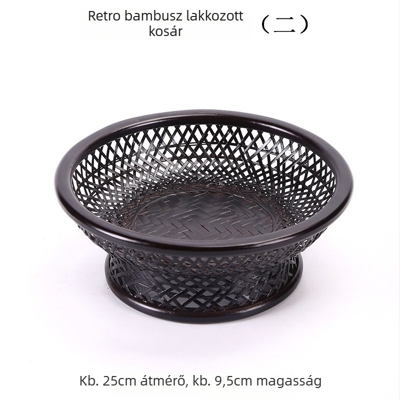 Bambuszból készült gyümölcskosár, kézzel készített, szőtt, vintage lakkozott