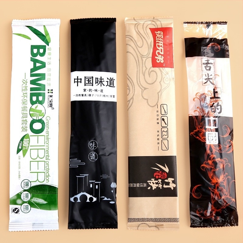 Egyszer használatos bambusz evőeszköz-készlet éttermeknek — Négy az egyben: kanál és evőpálcika, egyedi bambusz evőpálcikák, testreszabás elérhető