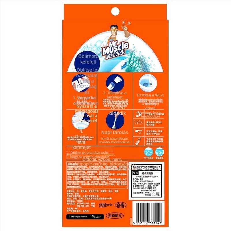 Mr. Muscle WC-kefe hosszú nyéllel, cserélhető fejjel, műanyag