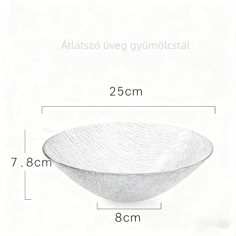 Saláta tál üvegből, japán stílusú, kúpos forma, kézzel rajzolt felület