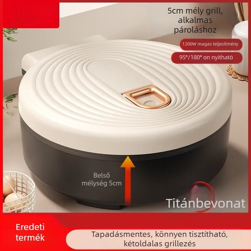 Kettős fűtéses, többfunkciós palacsintasütő, nagy kapacitás 2–3 adaghoz, 900–999 W, tapadásmentes bevonat, rozsdamentes acél ház