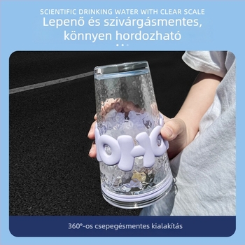 Átlátszó üvegpohár szívószállal és fedéllel, 400 ml, koreai stílus, kávéhoz és hideg italokhoz