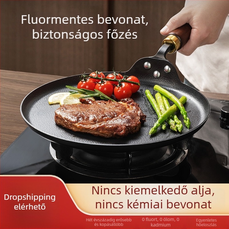 Vasból készült tapadásmentes serpenyő, lapos palacsinta serpenyő, modell AJBTA, fedő nélkül