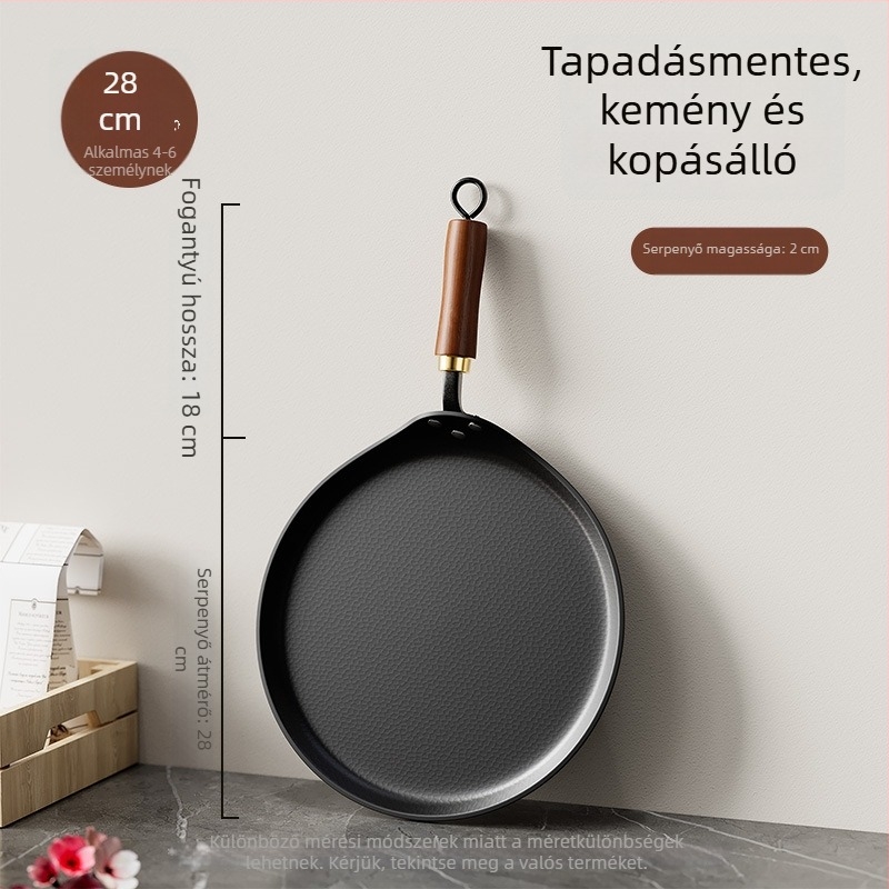 Vasból készült tapadásmentes serpenyő, lapos palacsinta serpenyő, modell AJBTA, fedő nélkül