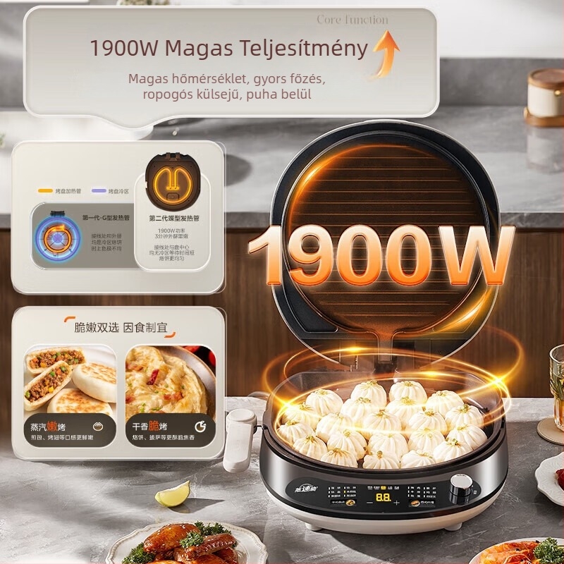 Dupla fűtéses elektromos palacsinta készítő MC-JKE3478, 1900W, 220V, 50Hz, rozsdamentes acél panel