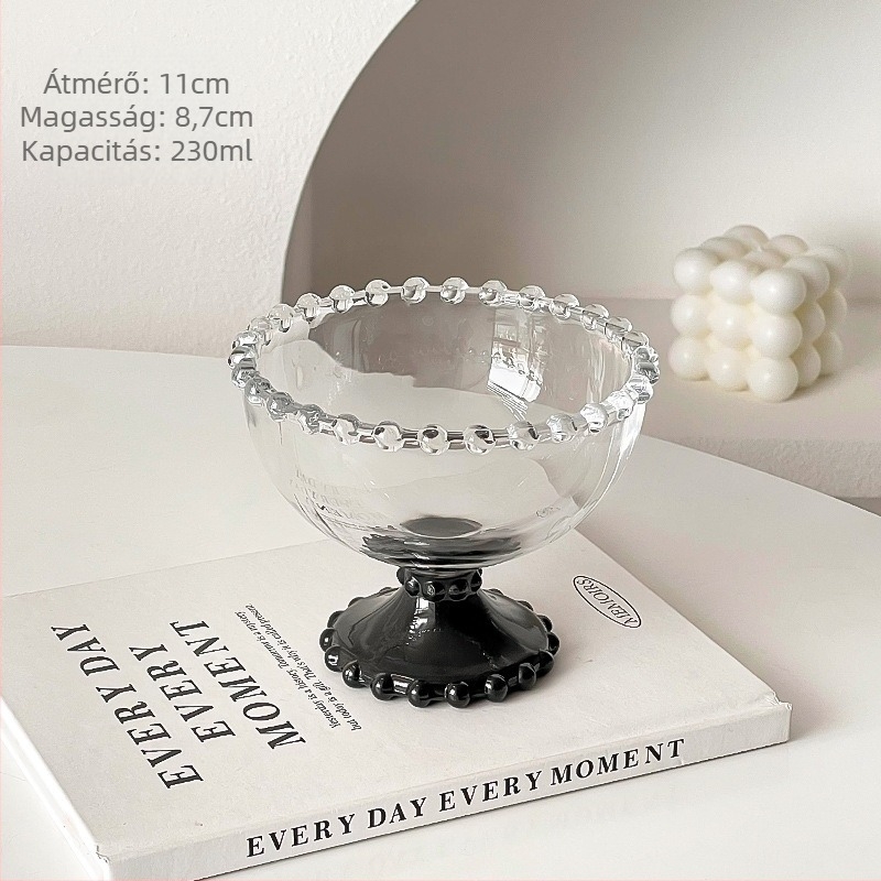 Fagylaltos pohár, modern minimalist design, fogantyú és fedél nélküli, kör alakú forma, általános üveg, logónyomtatás és testreszabás elérhető