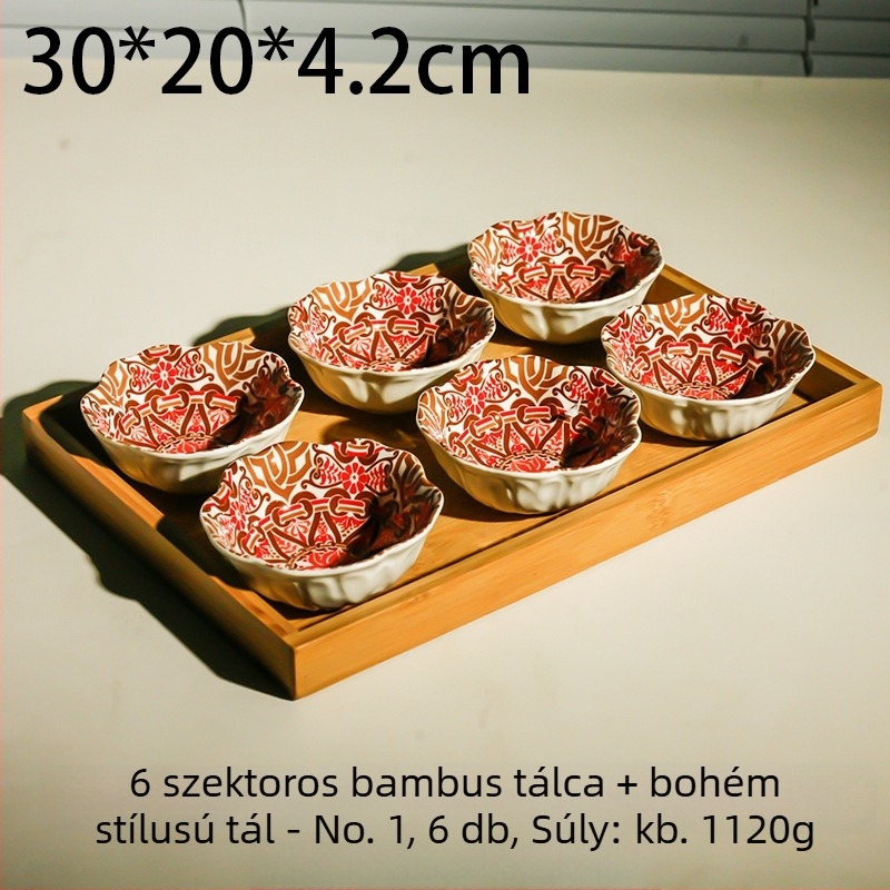 Porcelán osztott gyümölcstál, pásztor stílus, könnyű luxus retro, nyomtatott minta