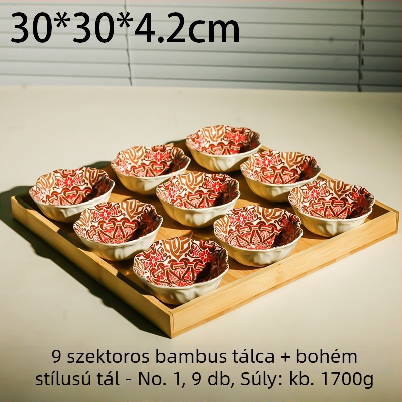 Porcelán osztott gyümölcstál, pásztor stílus, könnyű luxus retro, nyomtatott minta