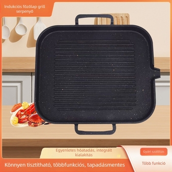 Koreai stílusú, többfunkciós Maifan kő grill tálca, négyszögletes, tapadásmentes